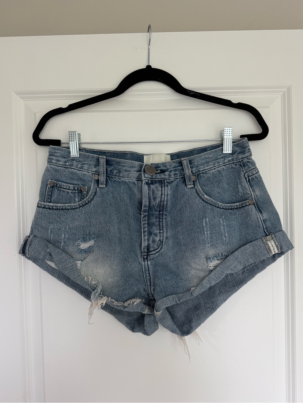 OneTeaspoon Bandits Low-Waist Denim Shorts Distressed Blue size 27